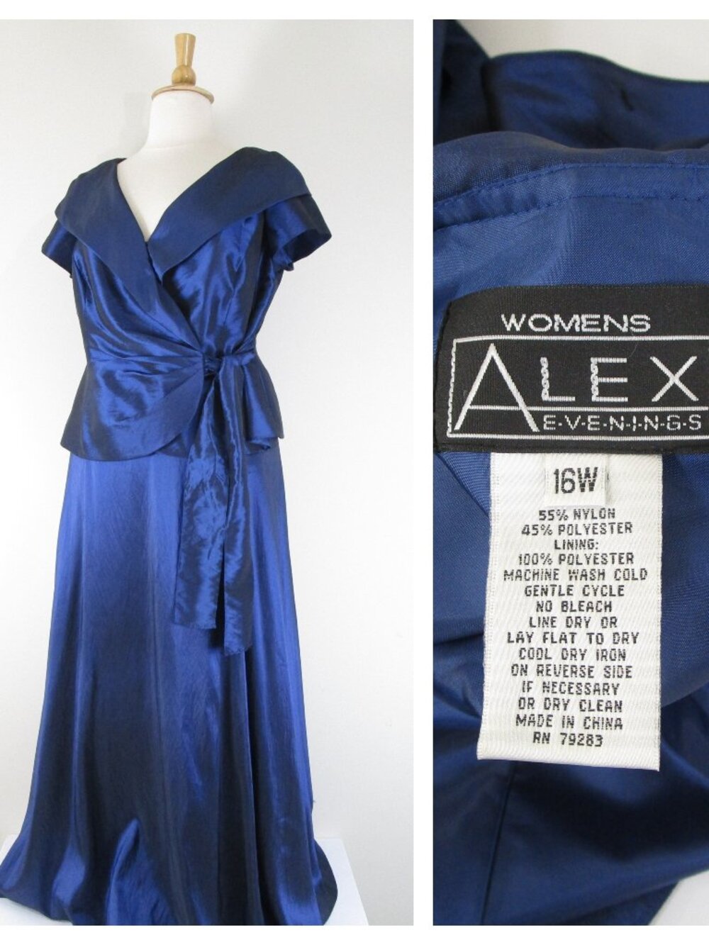 Alex Evenings Plus Size Dark Shimmer Blue Long Formal Skirt Set Suit Size 16W